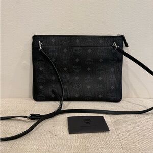 MCM Black Visetos Monogram Crossbody Pouch
